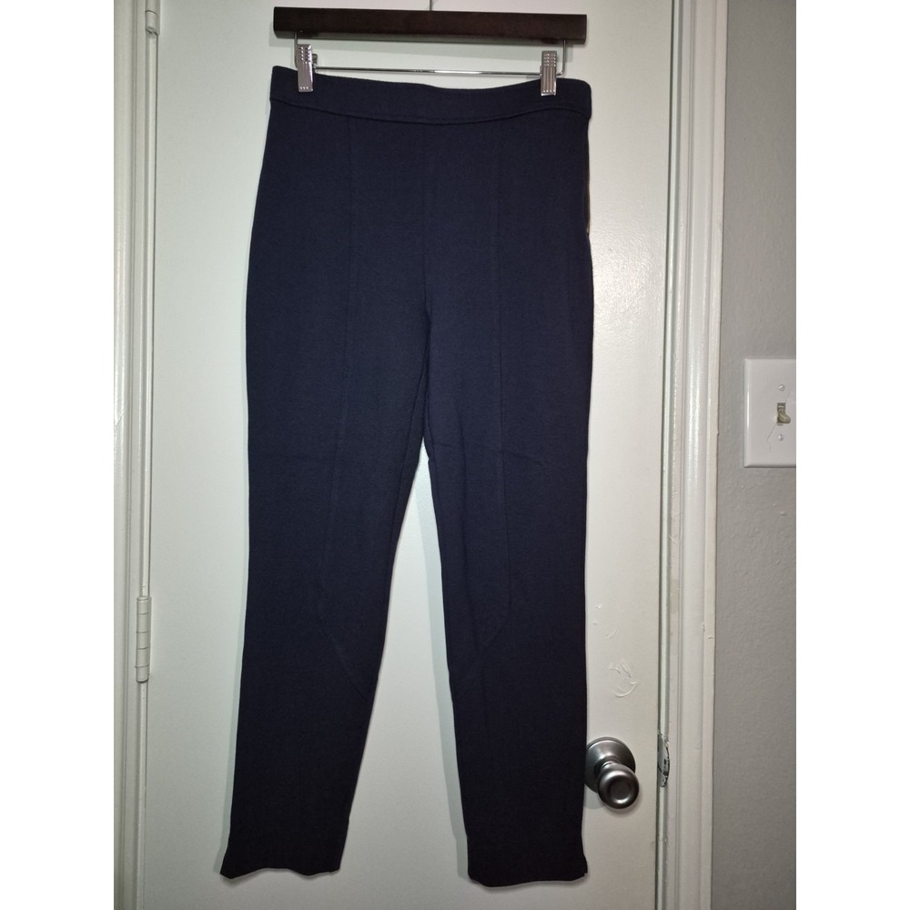 Magaschoni Women's Pull On Stretch Pants Navy Blue Minimalist Side Zipper Preppy